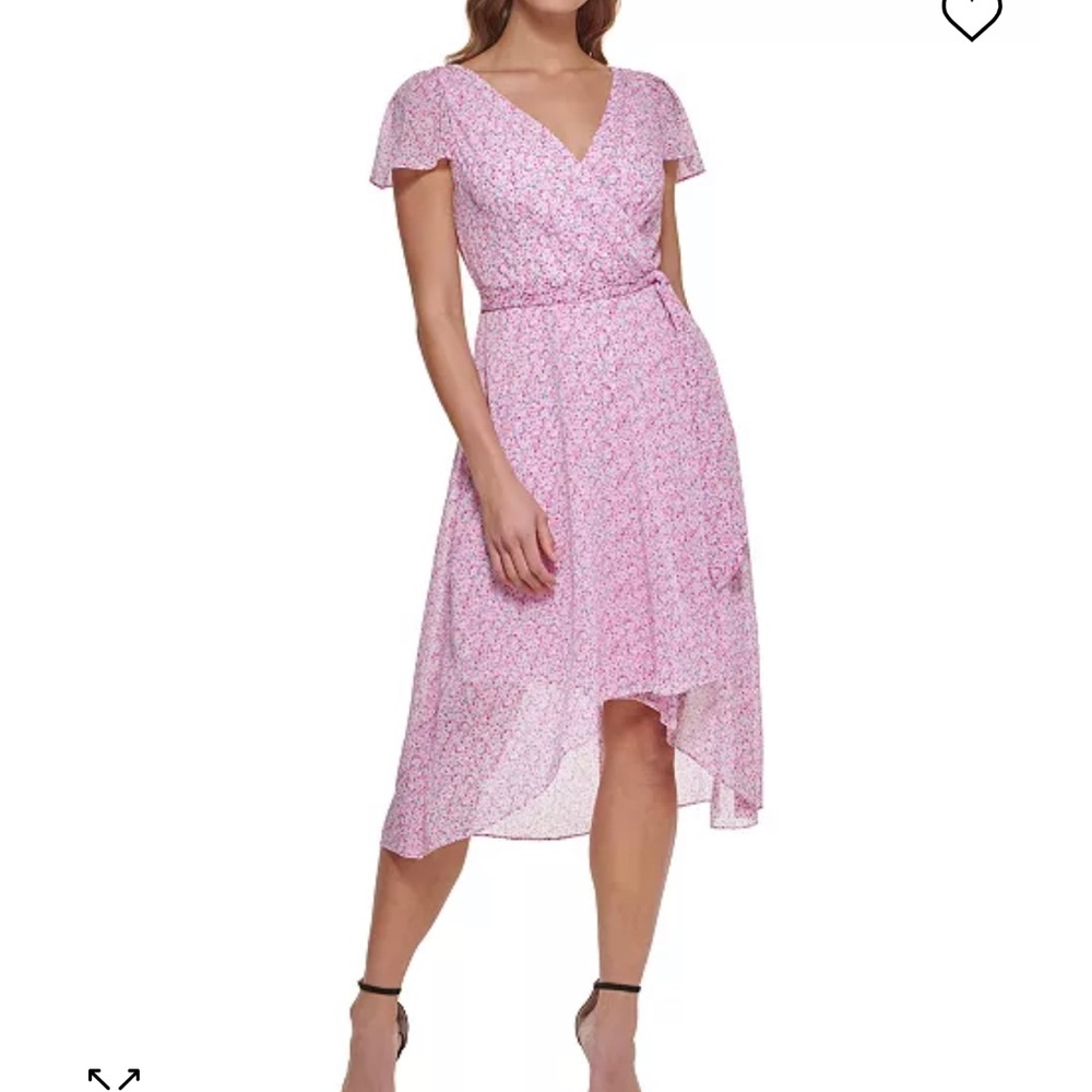 DKNY - Pink Floral Faux Wrap Dress - 12